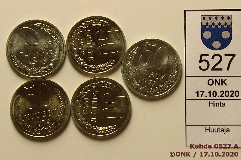 k-0527-a.jpg - Kohde 527, lhthinta: 5 € / myyntihinta: 115 € 50 kop (5) 1970-74 Y#133 NiBr, 1970, -71, -72, -73, -74, kaikissa pieni painos!, kunto: 9