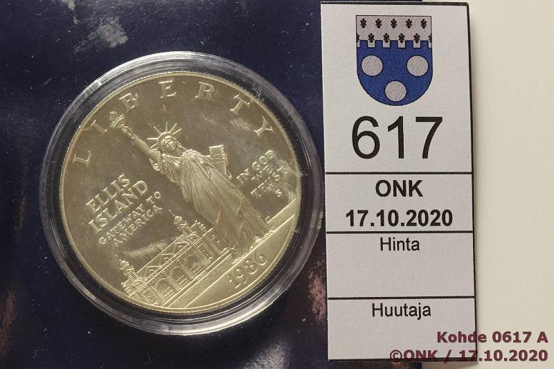 k-0617-a.jpg - Kohde 617 (kuva 1/2), lhthinta: 10 € / myyntihinta: 16 € USA 1 $ 1986 KM#214 Ag, Proof, 26,73g/900, Statue of Liberty, kaps, kotelo, kunto: 10