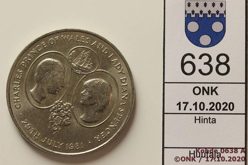 k-0638-a.jpg - Kohde 638, lhthinta: 5 € / ei tarjouksia St. Helena 25 pence 1981 KM#9 CuNi, Royal Wedding, kunto: 9