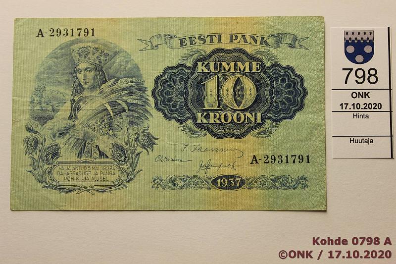 k-0798-a.jpg - Kohde 798, lhthinta: 10 € / myyntihinta: 10 € Eesti 10 kr 1937 P#67 A-2931791, kunto: 5