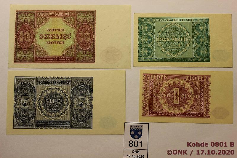 k-0801-b.jpg - Kohde 801 (kuva 2/2), lhthinta: 75 € / myyntihinta: 78 € Puola 1 - 10 zloty (4) 1946 P#123-126 1, 2, 5 ja 10z, kunto: 9, 6, 9, 8