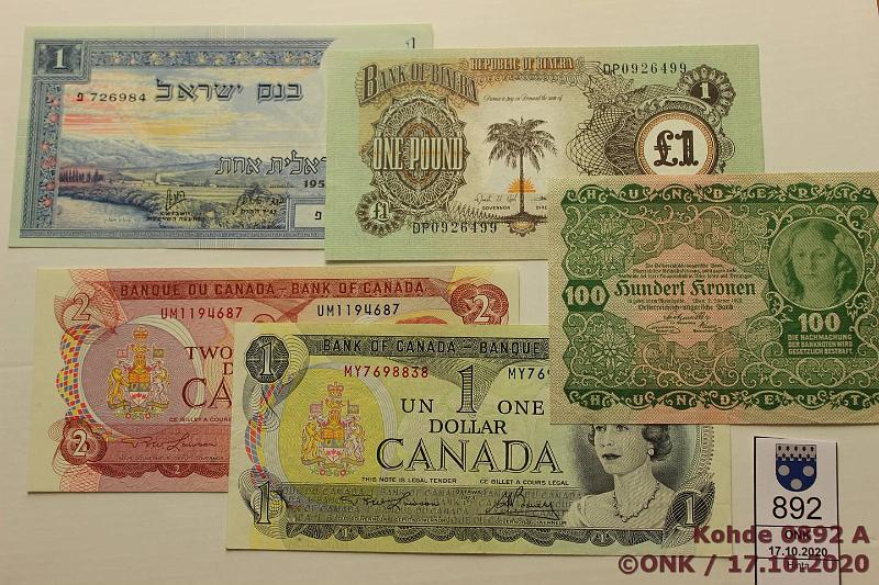 k-0892-a.jpg - Kohde 892, lhthinta: 10 € / myyntihinta: 35 € Er (5) 1922-74 Biafra 1p ND(kl9); Israel 1p 1955(kl8); Itvalta 100k 1922; Kanada 1$ 1973, 2$-74(kl9), kunto: 5-9