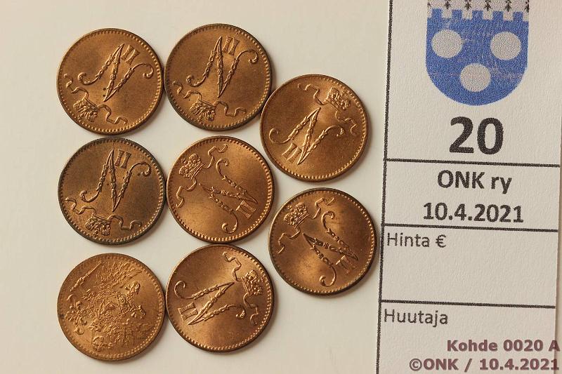 k-0020-a.jpg - Kohde 20 (kuva 1/2), lhthinta: 20 € / myyntihinta: 32 € 1 p 1909-17 (8) 1909, -11, -12, -13, -14, -15(hp), -16, -17, loisteliaita!, kunto: 9