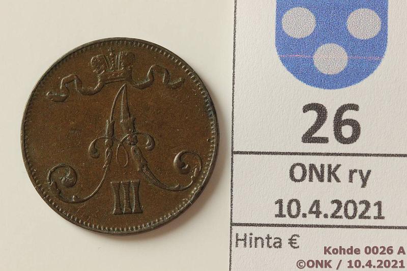 k-0026-a.jpg - Kohde 26 (kuva 1/2), lhthinta: 10 € / myyntihinta: 10 € 5 p 1892 Eprv, kunto: 5