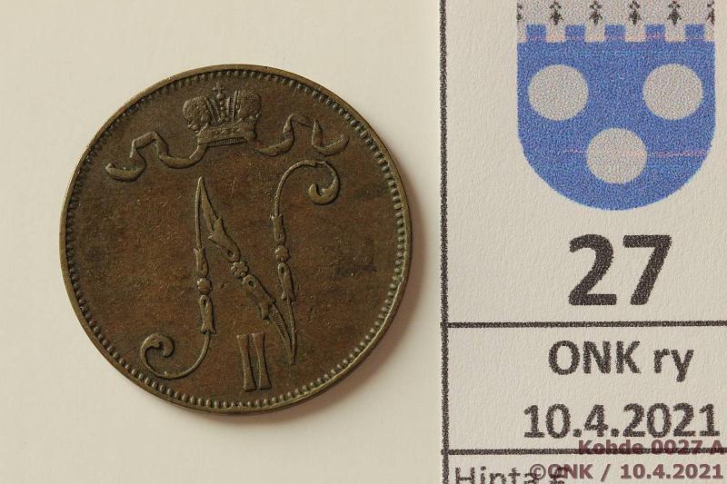 k-0027-a.jpg - Kohde 27 (kuva 1/2), lhthinta: 10 € / ei tarjouksia 5 p 1898 Eprv, kunto: 5