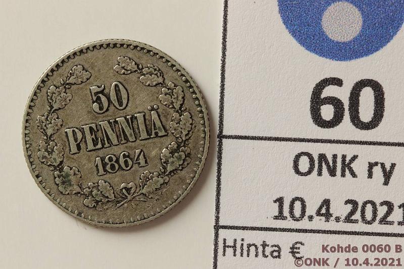 k-0060-b.jpg - Kohde 60 (kuva 2/2), lhthinta: 10 € / myyntihinta: 12 € 50 p 1864 Ag, SNY 315.1, kunto: 4