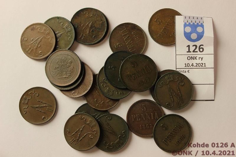 k-0126-a.jpg - Kohde 126, lhthinta: 5 € / myyntihinta: 8 € 5 p 1865-17 (21) Cu, 1865, -66, -73, -75, -88, -96, -98, -99, 1901, -05, -06, -07, -08, -11, -12, -13, -14, -15, -16, -17 I+II. Osassa prvja, osa puhd, kunto: 3-6