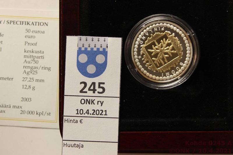 k-0245-a.jpg - Kohde 245 (kuva 1/2), lhthinta: 235 € / myyntihinta: 245 € 50 € 2003 Au/Ag, Proof, 5,175/5,4575g, Rahataide, laatikko, tod, kunto: 10