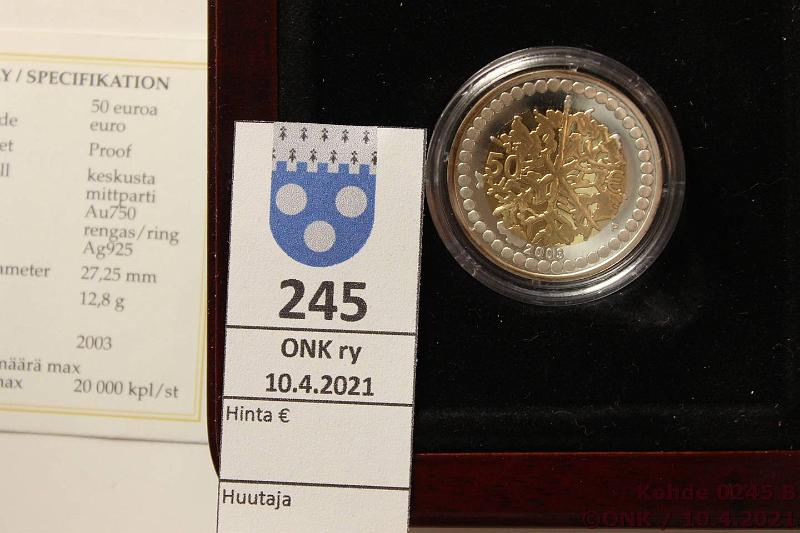 k-0245-b.jpg - Kohde 245 (kuva 2/2), lhthinta: 235 € / myyntihinta: 245 € 50 € 2003 Au/Ag, Proof, 5,175/5,4575g, Rahataide, laatikko, tod, kunto: 10