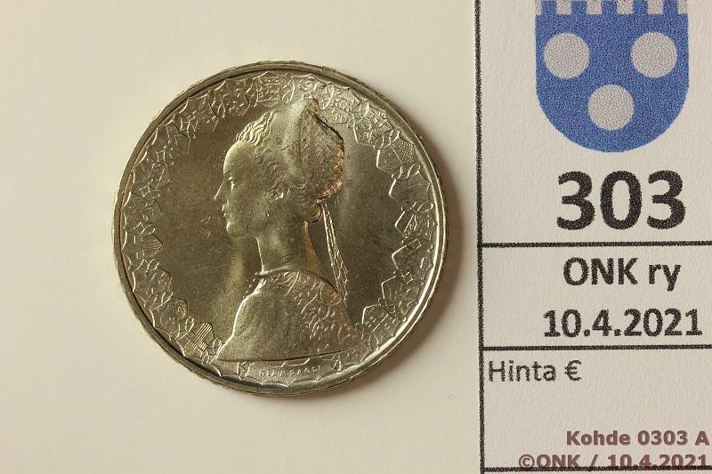 k-0303-a.jpg - Kohde 303 (kuva 1/2), lhthinta: 5 € / myyntihinta: 10 € Italia 500 lire 1966 KM#98 Ag, 11g/835, kunto: 9