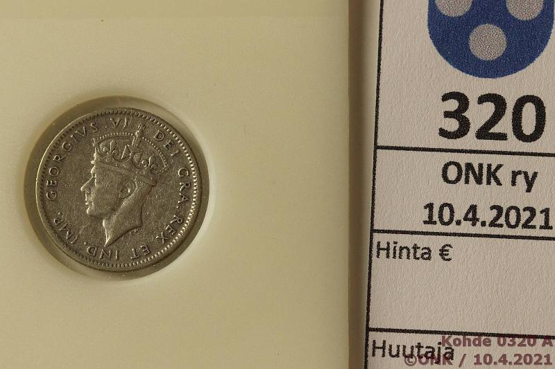 k-0320-a.jpg - Kohde 320 (kuva 1/2), lhthinta: 5 € / myyntihinta: 6 € Newfoundland 10 cents 1945 KM#20a Ag, 2,33g/800, kunto: 5