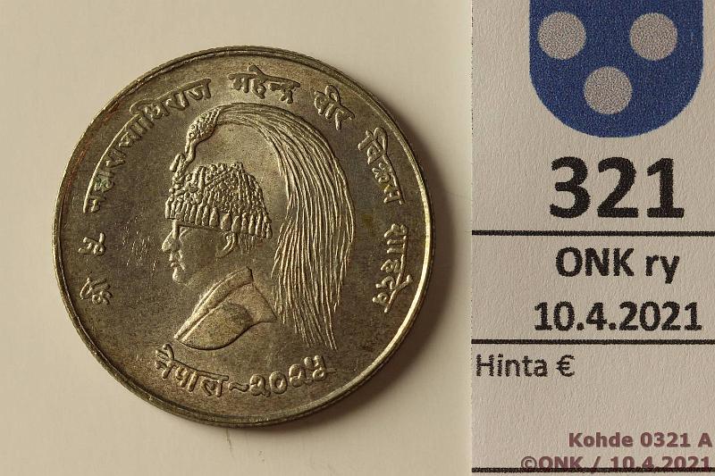 k-0321-a.jpg - Kohde 321 (kuva 1/2), lhthinta: 5 € / myyntihinta: 7 € Nepal 10 rupee 1968 KM#794 Ag, 15,6g/600, F.A.O., kunto: 7