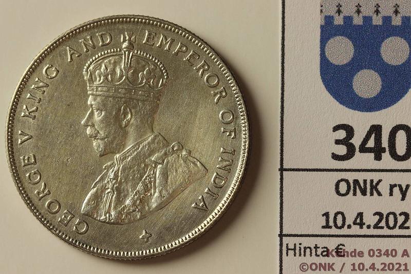 k-0340-a.jpg - Kohde 340 (kuva 1/2), lhthinta: 50 € / myyntihinta: 58 € Straits Settlements 1 $ 1920 KM#33 Ag, 16,85g/500, kunto: 9