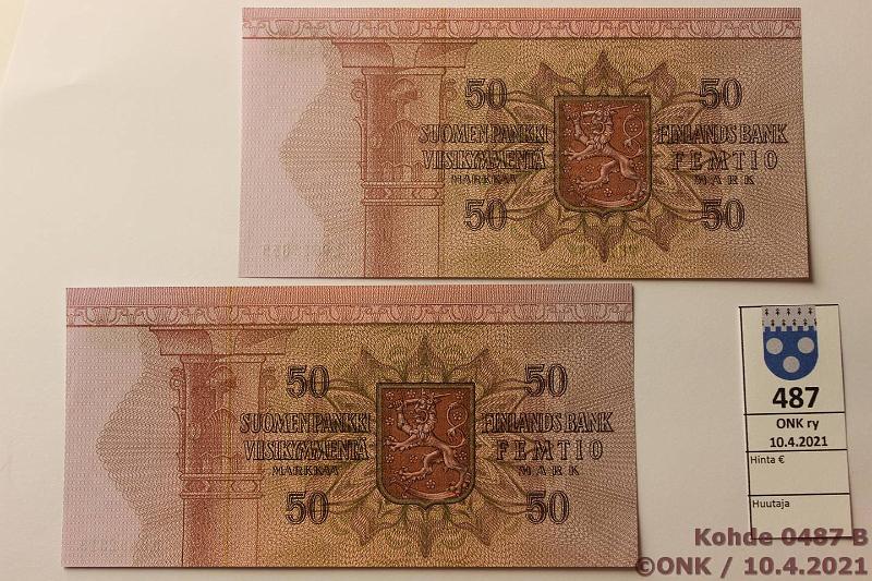 k-0487-b.jpg - Kohde 487 (kuva 2/2), lhthinta: 40 € / myyntihinta: 40 € 50 mk 1977 (2) SNY 171.1 K..KU I-Pu1, L..HOL-Pu1, kunto: 9