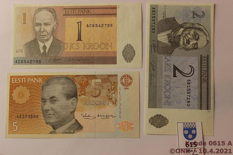 k-0615-a.jpg - Kohde 615, lhthinta: 5 € / myyntihinta: 5 € Eesti 1 - 5 kr (3) 1991-92 P#69-71 1 ja 2k 1992, 5k 1991, kunto: 9