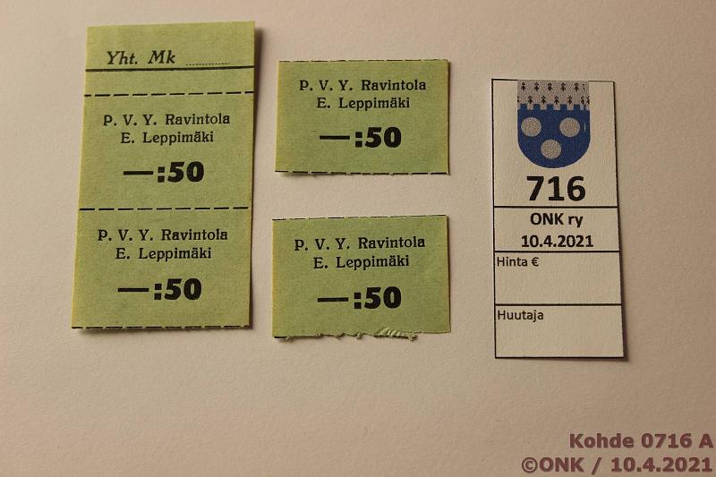 k-0716-a.jpg - Kohde 716, lhthinta: 10 € / ei tarjouksia 50 p (4) P. V. Y Ravintola E. Leppimki, pystypari ja kaksi irtonaista, kunto: 8-9