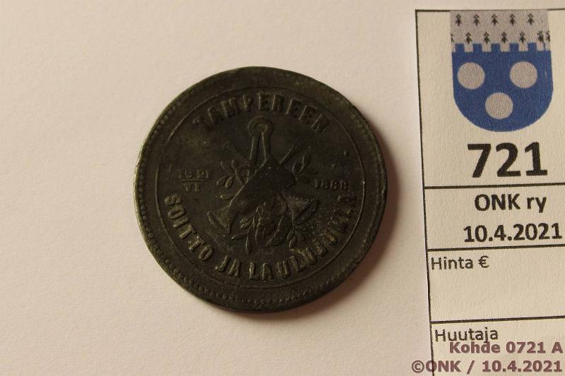 k-0721-a.jpg - Kohde 721 (kuva 1/2), lhthinta: 5 € / ei tarjouksia Tampereen soitto- ja laulujuhla 1921 Mitali, kunto: 4