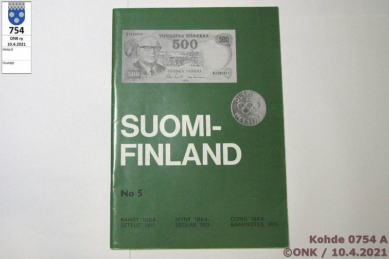 k-0754-a.jpg - Kohde 754, lhthinta: 3 € / myyntihinta: 3 € Erkki Borg 1976 Suomi-Finland - Rahat 1864-, setelit 1811-, No 5, kunto: 9