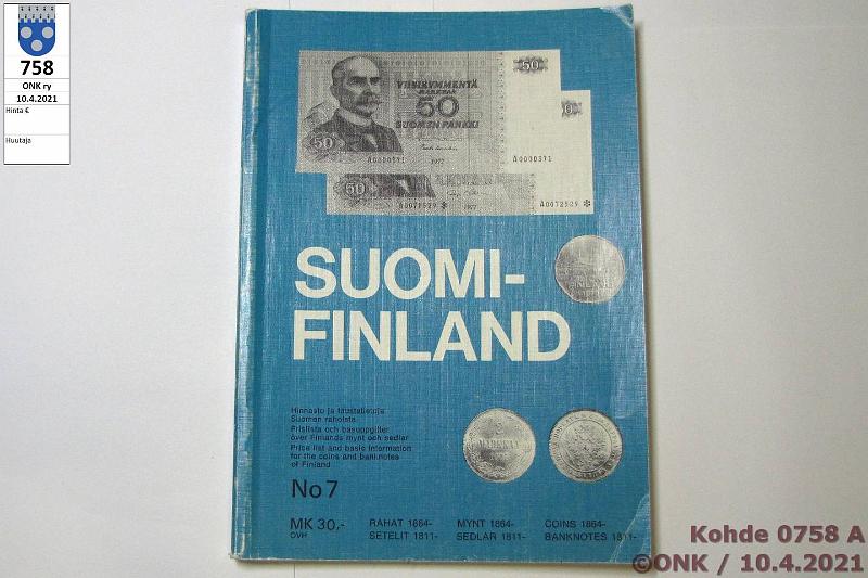 k-0758-a.jpg - Kohde 758, lhthinta: 3 € / myyntihinta: 3 € Erkki Borg 1978 Suomi-Finland - Rahat 1864-, setelit 1811-, No 7, kunto: 9