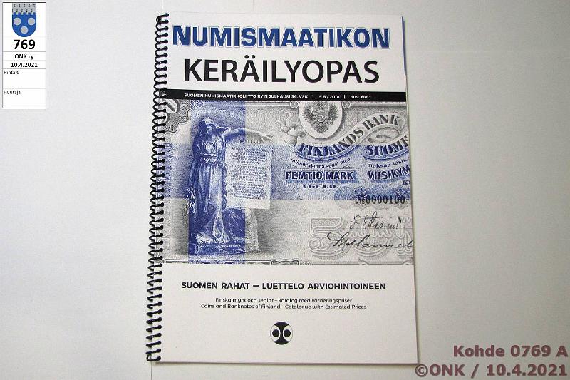 k-0769-a.jpg - Kohde 769, lhthinta: 3 € / myyntihinta: 7 € Suomen Numismaatikkoliitto ry 2018 Numismaatikon kerilyopas, kierreselk, jota tehty vain 10 kpl. Hitusen merkintj., kunto: 9