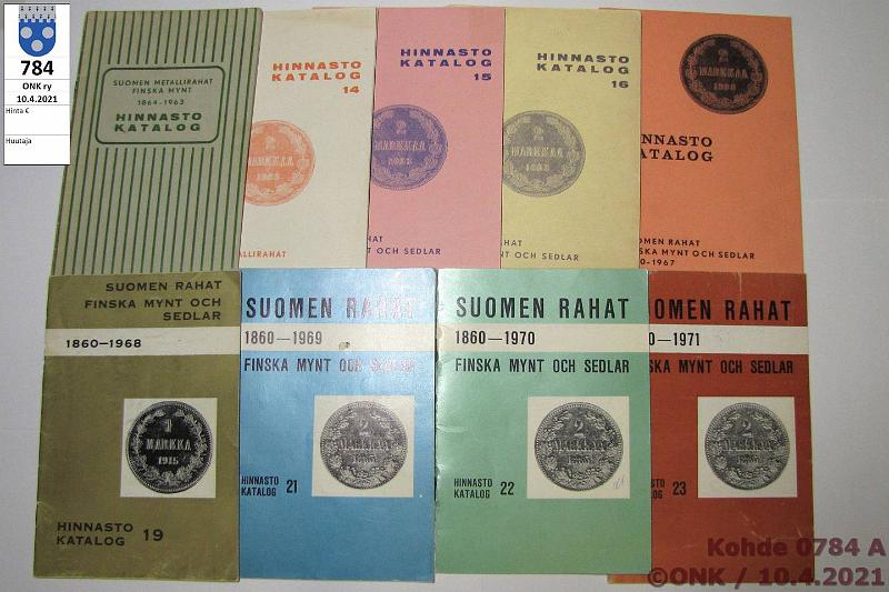 k-0784-a.jpg - Kohde 784, lhthinta: 5 € / myyntihinta: 8 € Suomen Postimerkkeily Oy 1963-71 (9) Suomen rahat 1864-1963 sek (nrot) 14-17, 19, 21-23, parempikuntoisia, osassa merkintj, kunto: 6-8