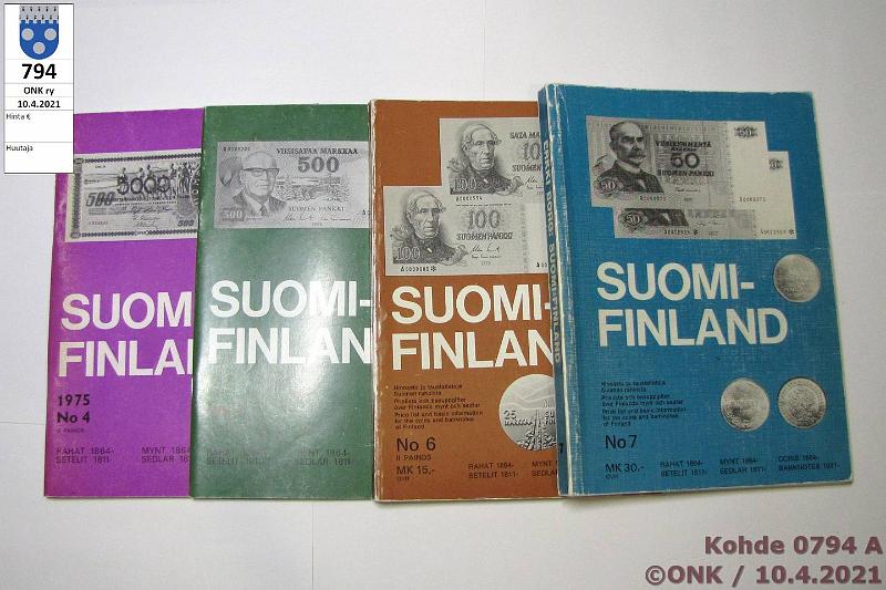 k-0794-a.jpg - Kohde 794, lhthinta: 5 € / myyntihinta: 6 € Erkki Borg 1975-78 (4) Suomi-Finland - Rahat 1864-, setelit 1811- No 4 (hieman merkintj), 5, 6 (II painos), 7., kunto: 6-8