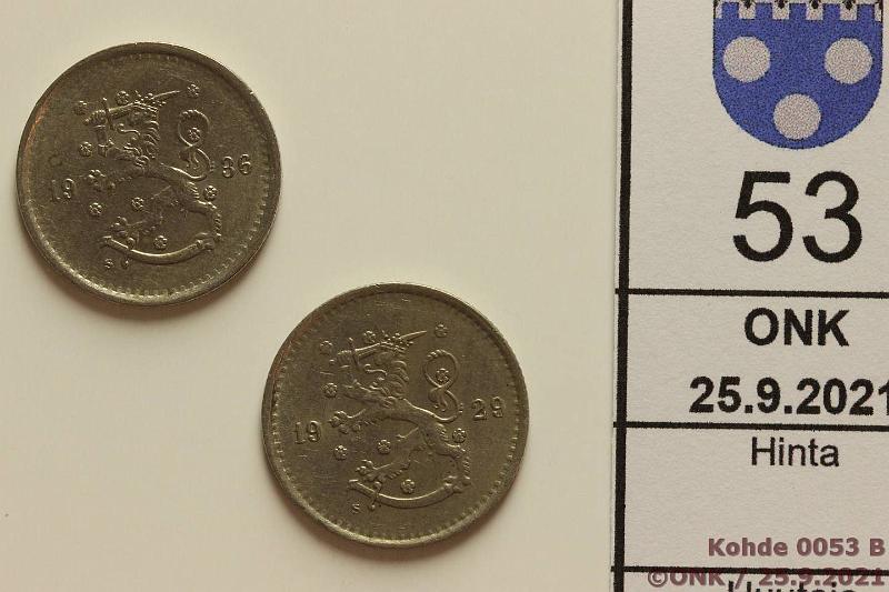 k-0053-b.jpg - Kohde 53 (kuva 2/2), lhthinta: 5 € / myyntihinta: 5 € 50 p 1929, -36 Vaikeita vuosia, kunto: 7