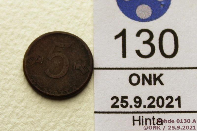 k-0130-a.jpg - Kohde 130 (kuva 1/3), lhthinta: 5 € / myyntihinta: 13 € 5 p 1974 (?) Lyty 1p aihioon, vuosiluku ei ny kokonaan, kunto: 5