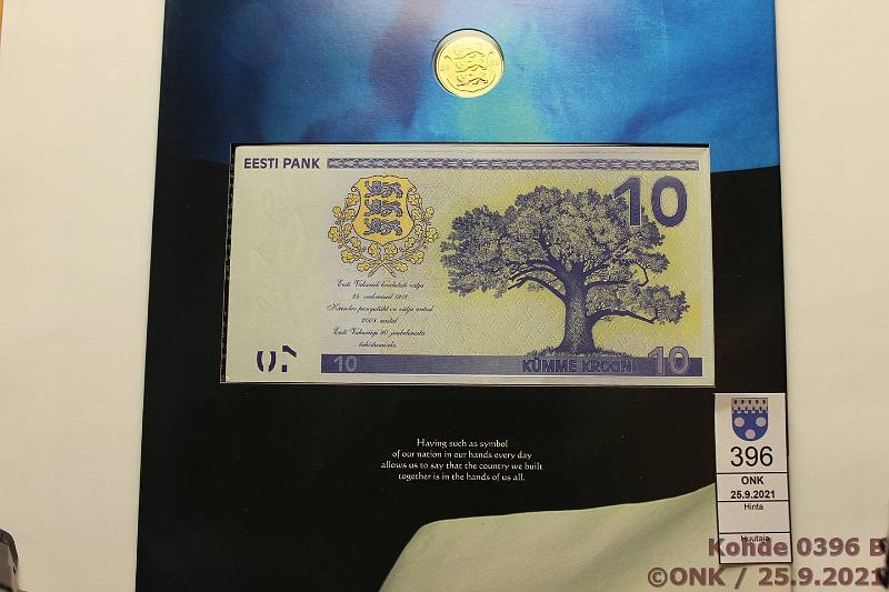 k-0396-b.jpg - Kohde 396 (kuva 2/2), lhthinta: 15 € / myyntihinta: 17 € Eesti 10 kr 2008 P#90 Juhlakansiossa, mukana 1 krooni 2008 kolikko ja seloste, kunto: 9