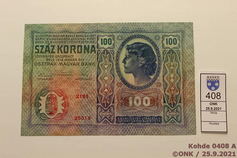 k-0408-a.jpg - Kohde 408 (kuva 1/2), lhthinta: 30 € / ei tarjouksia Itvalta 100 kr 12.1.1912 P#12 218135019, kunto: 9