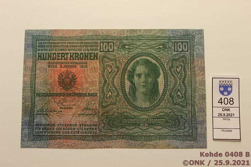 k-0408-b.jpg - Kohde 408 (kuva 2/2), lhthinta: 30 € / ei tarjouksia Itvalta 100 kr 12.1.1912 P#12 218135019, kunto: 9