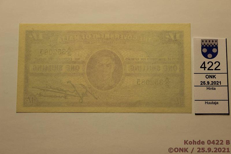 k-0422-b.jpg - Kohde 422 (kuva 2/2), lhthinta: 75 € / myyntihinta: 75 € Malta 1 shilling ND(1943) P#16 A/2 352085, kunto: 8