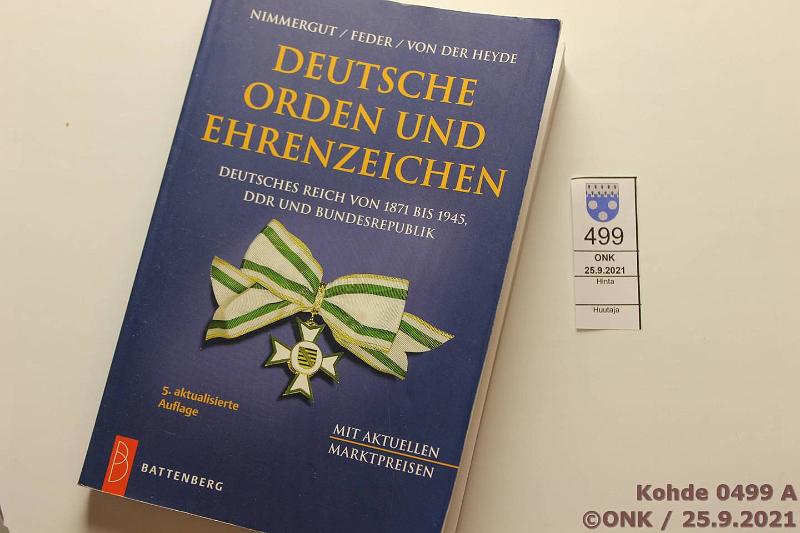 k-0499-a.jpg - Kohde 499, lhthinta: 5 € / myyntihinta: 8 € Deutsche Orden und Ehrenzeichen 1871-1945 1994 Nimmengut ym. 5. painos, kunto: 8