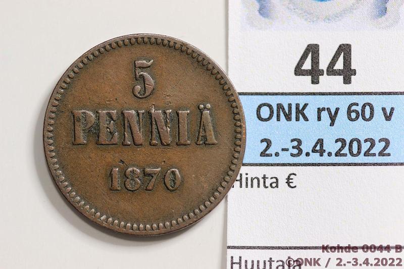 k-0044-b.jpg - Kohde 44 (kuva 2/2), lhthinta: 10 € / myyntihinta: 10 € 5 p 1870 Siisti kappale, kunto: 3/4