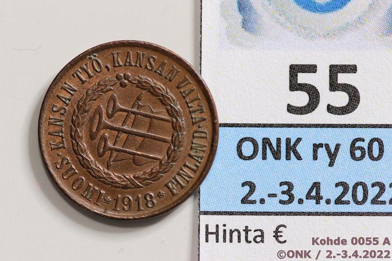 k-0055-a.jpg - Kohde 55 (kuva 1/2), lhthinta: 40 € / myyntihinta: 74 € 5 p 1918 KV I SNY 94.1, leimakiitoa, patinaa, kaunis!, kunto: 7/8