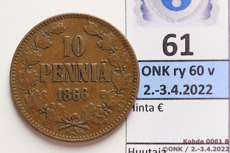 k-0061-b.jpg - Kohde 61 (kuva 2/2), lhthinta: 5 € / myyntihinta: 5 € 10 p 1866 SNY 145.1, toinen 6 eri tasolla, kunto: 3