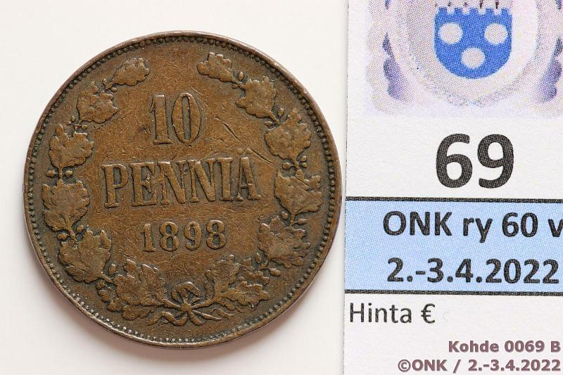 k-0069-b.jpg - Kohde 69 (kuva 2/2), lhthinta: 30 € / ei tarjouksia 10 p 1898 Prvja, nja, vhinen meistin kiertym, kunto: 2/3