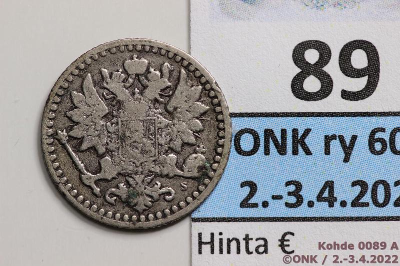 k-0089-a.jpg - Kohde 89 (kuva 1/2), lhthinta: 35 € / myyntihinta: 35 € 25 p 1869 Ag, SNY 269.2.2, kunto: 3/4