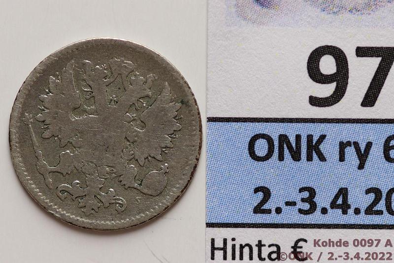 k-0097-a.jpg - Kohde 97 (kuva 1/2), lhthinta: 1450 € / ei tarjouksia 25 p 1876 Ag, ij, erittin harvinainen!, kunto: 2/3