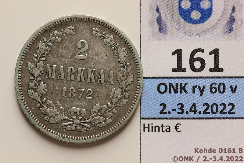 k-0161-b.jpg - Kohde 161 (kuva 2/2), lhthinta: 12 € / ei tarjouksia 2 mk 1872 Ag, lpuhd, kunto: 3/4