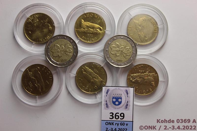 k-0369-a.jpg - Kohde 369, lhthinta: 6 € / myyntihinta: 6 € 2 € + 5 mk 2002(2)+1992(6) Suomi 2€ 2002(2) kl 4; 5mk 1992(6) kaps., kunto: 4, 9