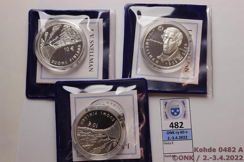 k-0482-a.jpg - Kohde 482, lhthinta: 35 € / myyntihinta: 35 € 10 € 2006 (3) Ag, Proof, Snellman, kaps., tod, muovitaskut, kunto: 10