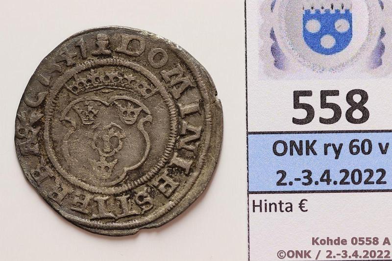 k-0558-a.jpg - Kohde 558 (kuva 1/2), lhthinta: 130 € / myyntihinta: 260 €  mk 1541 SM#188 Ag, Kustaa Vaasa, Svartsj (ex. SNY 13.3.1988), kunto: 3