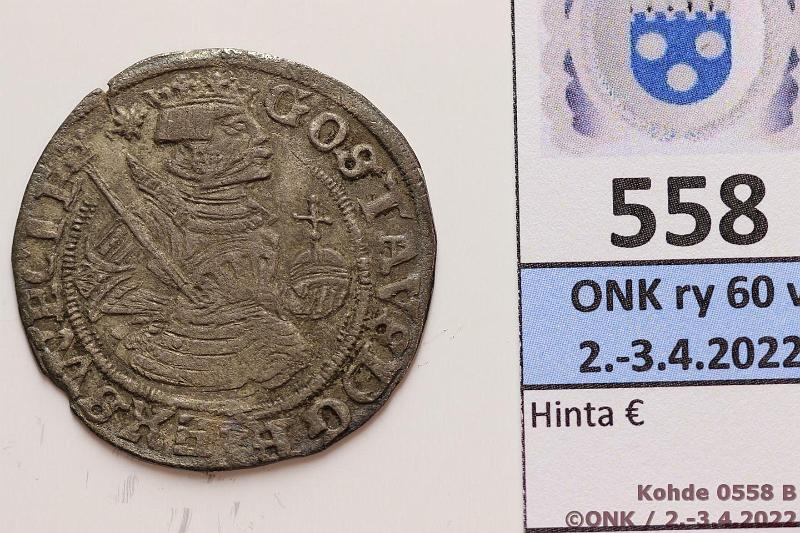 k-0558-b.jpg - Kohde 558 (kuva 2/2), lhthinta: 130 € / myyntihinta: 260 €  mk 1541 SM#188 Ag, Kustaa Vaasa, Svartsj (ex. SNY 13.3.1988), kunto: 3