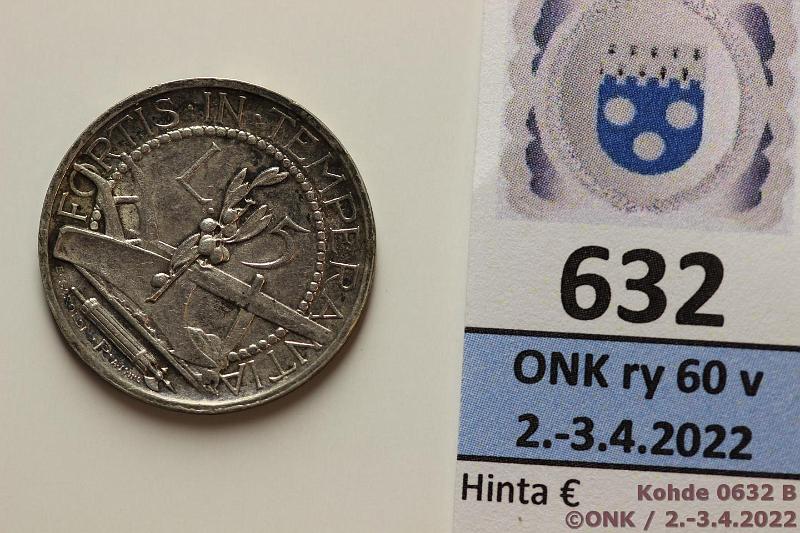 k-0632-b.jpg - Kohde 632 (kuva 2/2), lhthinta: 5 € / myyntihinta: 5 € San Marino 5 lire 1935 KM#9 Ag, 5g/835, patinaa, kunto: 6