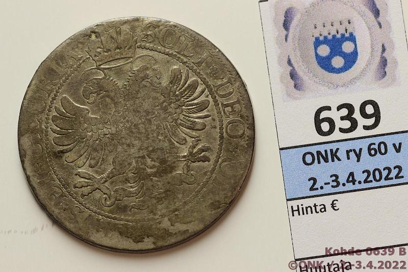 k-0639-b.jpg - Kohde 639 (kuva 2/2), lhthinta: 15 € / myyntihinta: 26 € Sveitsi 1 thaler / 5 fr 1620 KM#61 Ag, City of St. Gallen, ollut riippuneena, kunto: 2