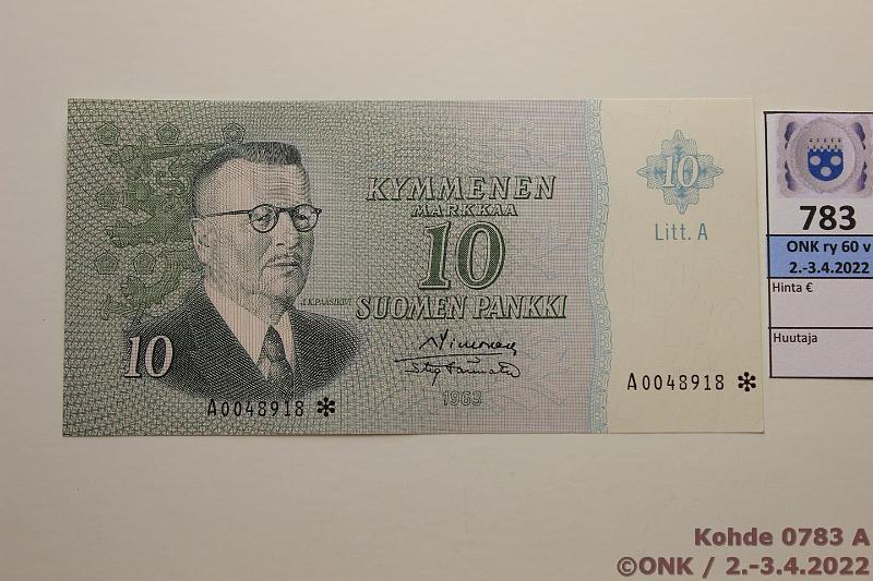 k-0783-a.jpg - Kohde 783, lhthinta: 40 € / myyntihinta: 84 € 10 mk 1963 LA A* SNY 146.5.1 A0048918* SIM-Tr, korvaava, kunto: 9