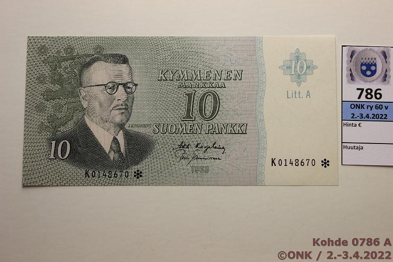 k-0786-a.jpg - Kohde 786, lhthinta: 15 € / myyntihinta: 32 € 10 mk 1963 LA K* SNY 146.6 K0148670* KA I-Tam, korvaava, kunto: 9