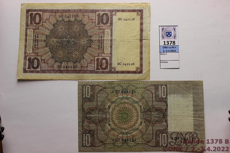 k-1378-b.jpg - Kohde 1378 (kuva 2/2), lhthinta: 35 € / myyntihinta: 35 € Hollanti 10 gulden (2) 1929, -39 P#43b, 49, kunto: 4