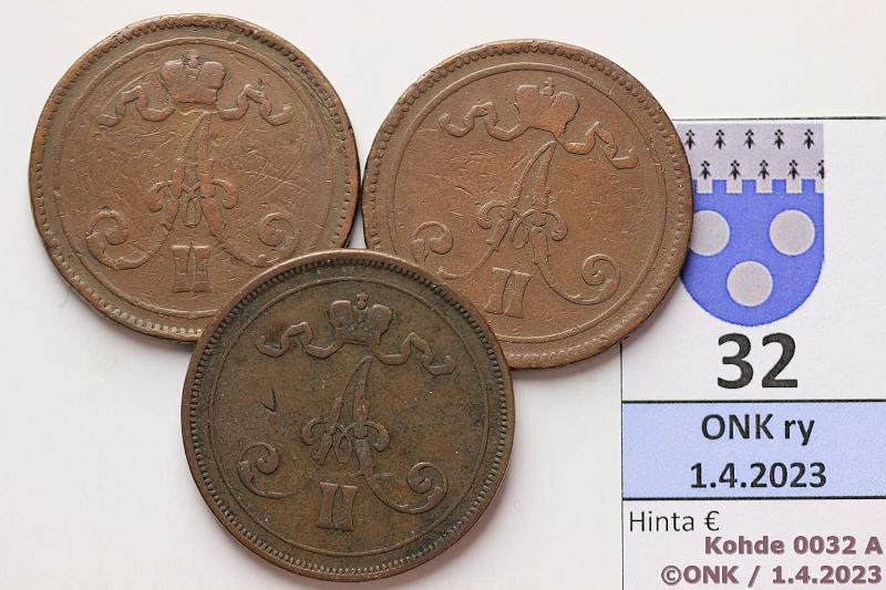 k-0032-a.jpg - Kohde 32 (kuva 1/2), lhthinta: 10 € / myyntihinta: 13 € 10 p 1865, -66, -76 (-65 ja -66 prvja), kunto: 3, 3, 4